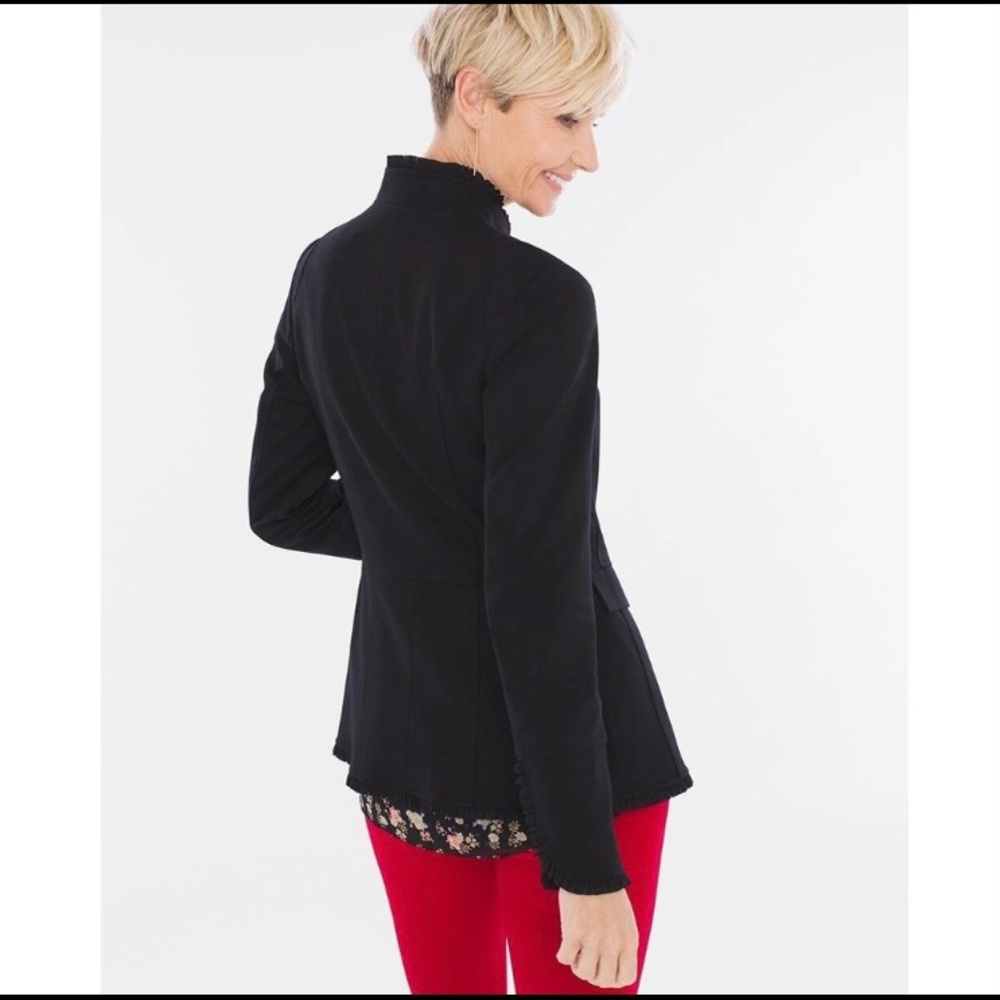 Chico’s black ruffle trim ponte blazer Size 3